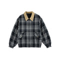 Unisex Checkered Boxy Over Shirt Jacket with Corduroy Collar, Concealed Zipper and Patch Flap Pockets Fashion Glam
