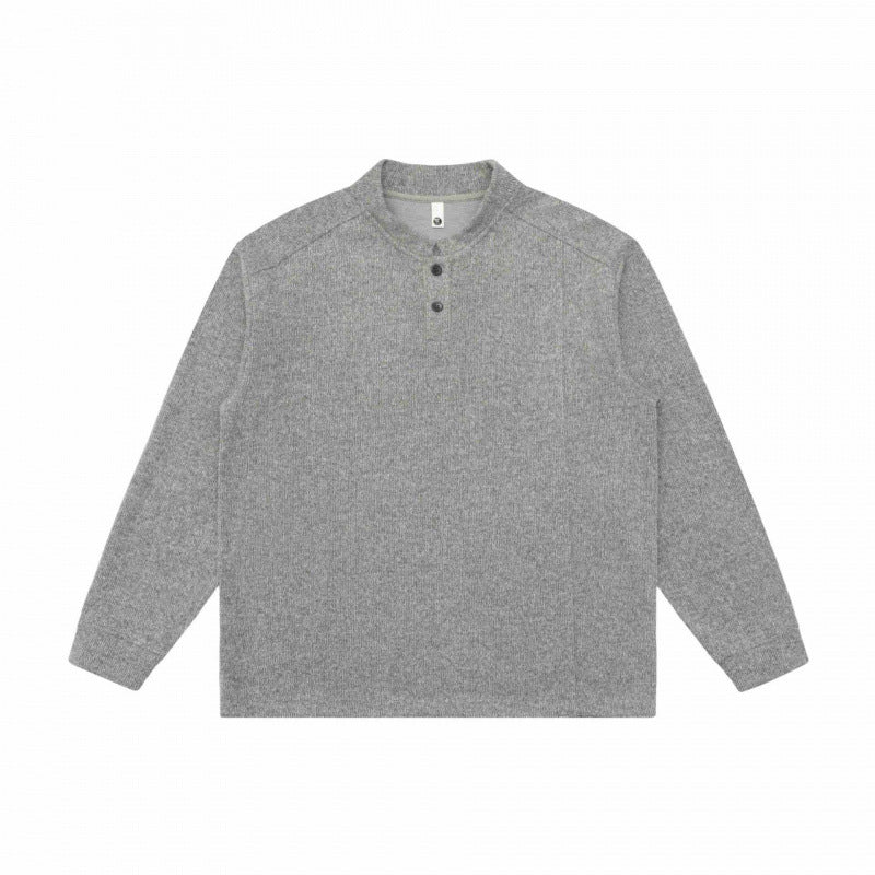 Unisex fine structure Henley knit pullover with raglan sleeves and relaxed fit Fashion Glam