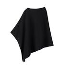 Women Fine Knit Poncho with Asymmetrical Hem and Wide Boat Neck Fashion Glam