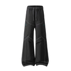 Men's Wide Cargo Pants with Drawstring Waistband, Utility Seams and Zip Pockets Fashion Glam