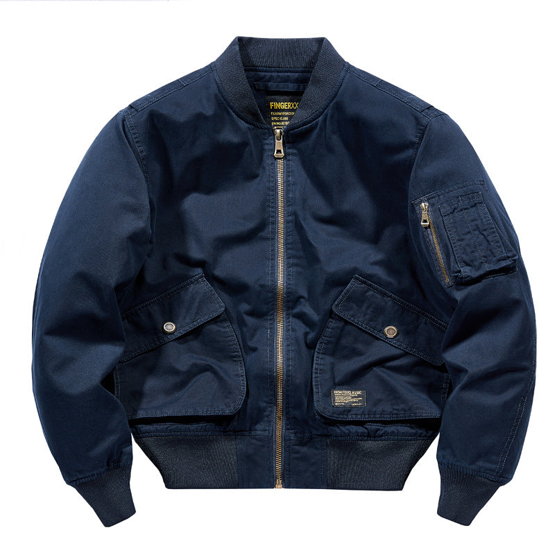Men's Short-Cut Canvas Bomber Jacket in Utility-Field Style with Pocket Organizer Fashion Glam