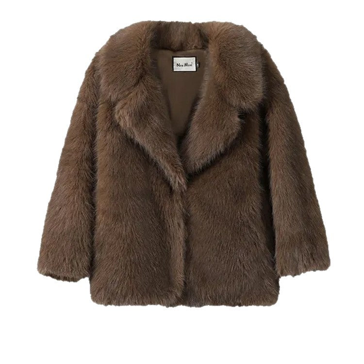 Women's Short Cut Faux Fur Coat with Boxy Silhouette and Stand Collar Fashion Glam