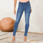 Women high-cut stretch jeggings with elastic comfort waistband and back pockets Fashion Glam