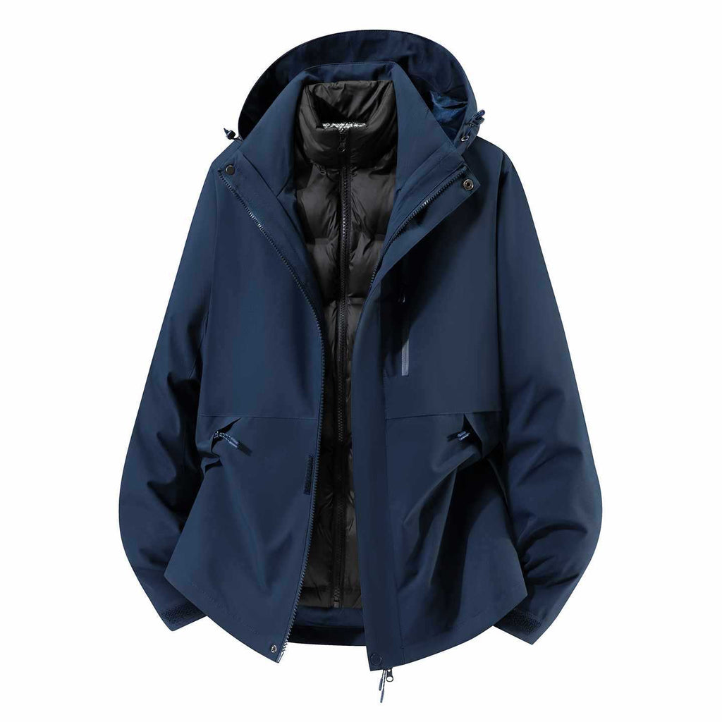 Men's Waterproof Three-Piece Winter Jacket with Removable Down Inner Jacket and Hood Fashion Glam