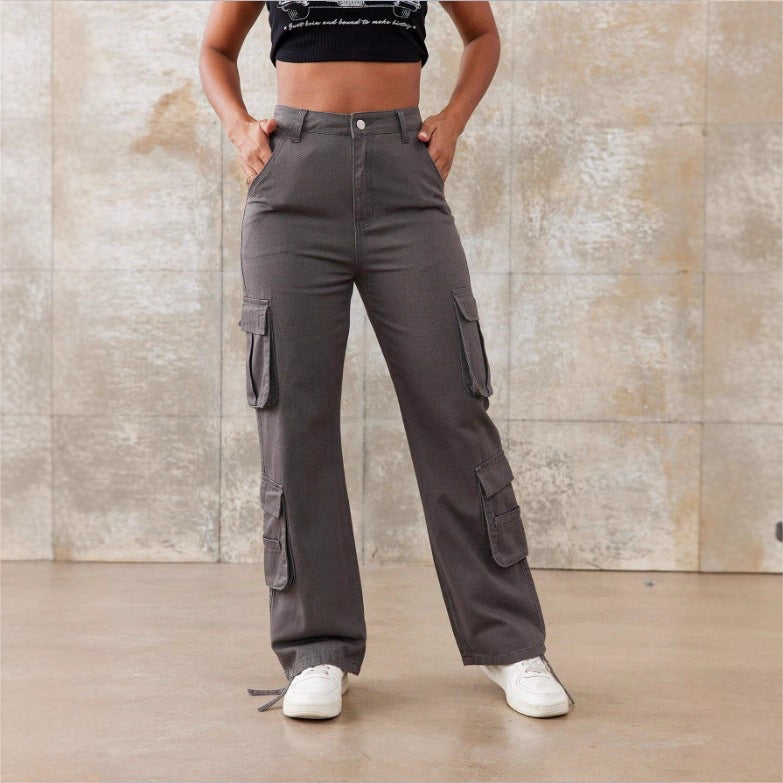 Women's Utility Cargo Pants with Wide Leg, Multiple Pockets and High Waist Fit Fashion Glam