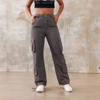 Women's Utility Cargo Pants with Wide Leg, Multiple Pockets and High Waist Fit Fashion Glam