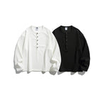 Unisex waffle texture Henley shirt with button placket and oversized fit Fashion Glam