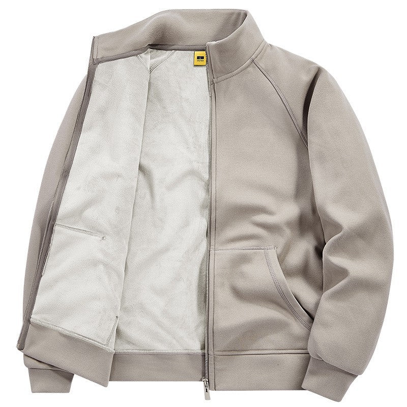Men's Insulated Plush Lined Sweat Jacket with Stand-Up Collar and Concealed Inner Pockets Fashion Glam