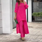 Women's airy linen-blend tunic set with wide palazzo pants Fashion Glam