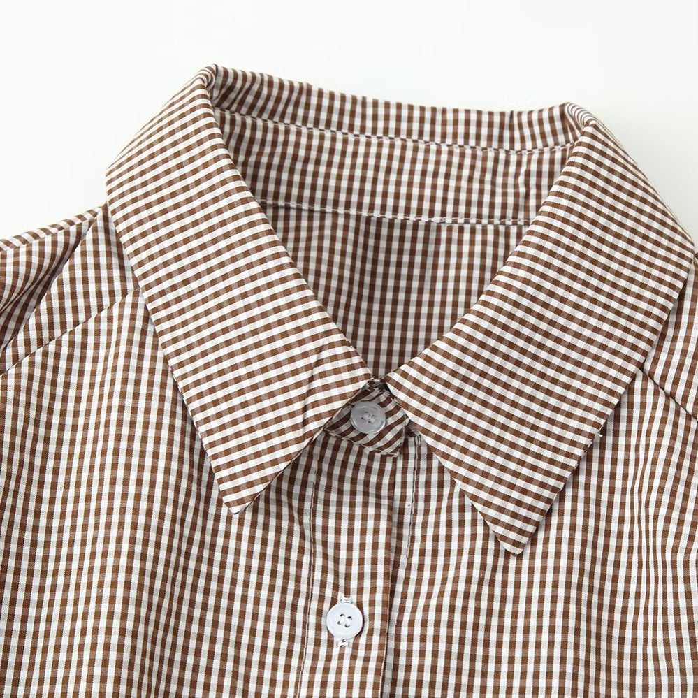 Women Tailored Shirt Dress with Check Pattern and Tied Belt Fashion Glam