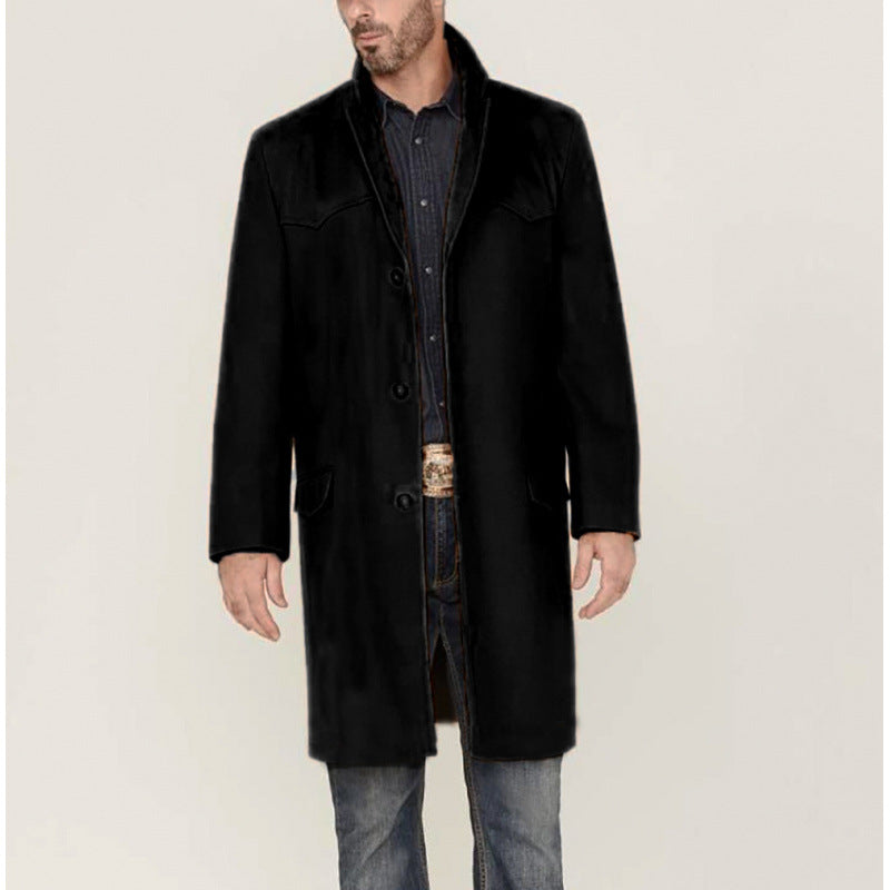 Men's knee-length classic coat with padded lining and elegant button placket Fashion Glam