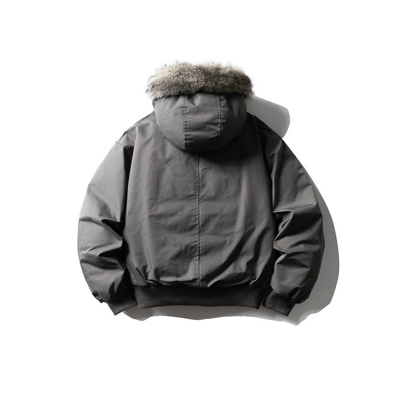 Men's Insulated Winter Bomber Jacket with Hood and Faux Fur Trim Fashion Glam