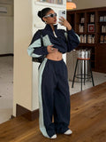Women's Cropped Training Jacket and High-Cut Wide-Leg Jogging Pants Set Fashion Glam