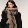 Women's luxurious long faux fur stole with patterned look and voluminous texture Fashion Glam