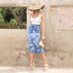 Women's high-waisted floral denim pencil skirt (Midi) Fashion Glam