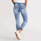 Women Ankle-Length Slim-Fit Stretch Jeans with Subtle Used Wash and Sculpting Waistband Fashion Glam