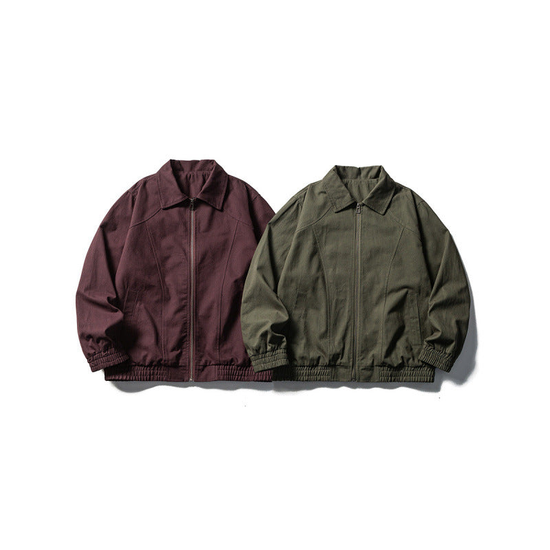 Men's Boxy Field Jacket in Utility Look with Stand-up Collar, Full-length Zipper and Elastic Hem Fashion Glam