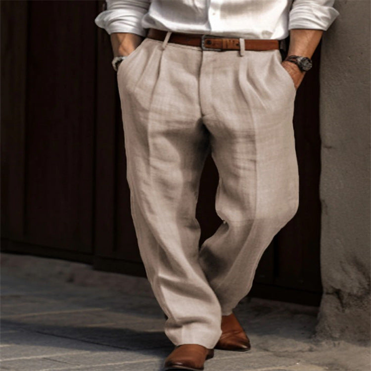 Men's linen pants with a wide cut and pleats Fashion Glam