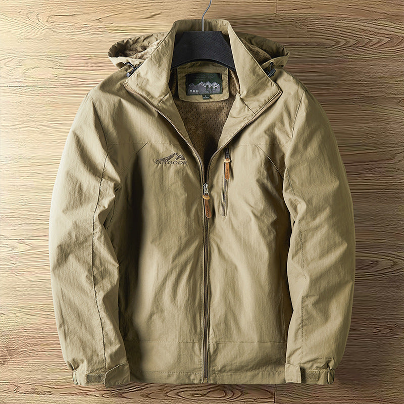 Men's Breathable Water-Repellent Outdoor Jacket with Hood and Zipper Fashion Glam