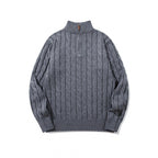 Unisex Coarse Knitted Half-Zip Cable Pattern Sweater with Stand-Up Collar and Ribbed Edges Fashion Glam