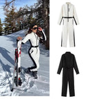 Women's Utility Overall with Waist Belt, Zippers and Stand-Up Collar Fashion Glam
