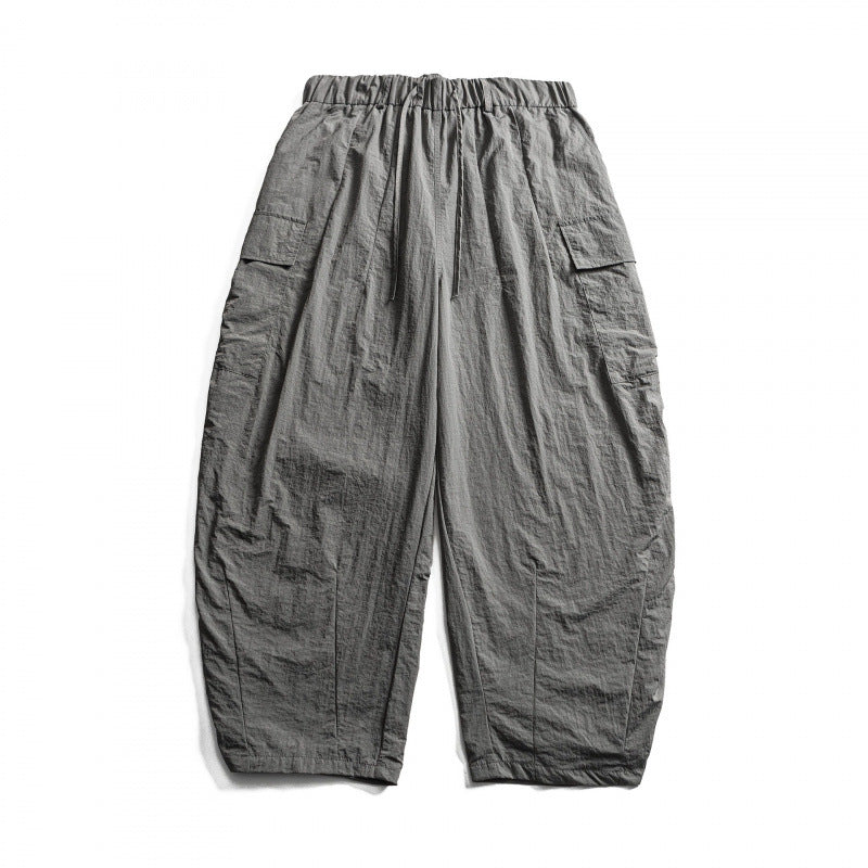 Unisex Wide Cropped Cargo Pants with Elastic Waistband, Drawstring and Overlay Pockets Fashion Glam
