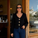 Ladies Elegant Short Cardigan made of Boucle knit with deep V-neck and decorative jeweled button placket Fashion Glam