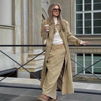 Women Long Faux Leather Coat with Full Button Placket and Panel Seams Fashion Glam