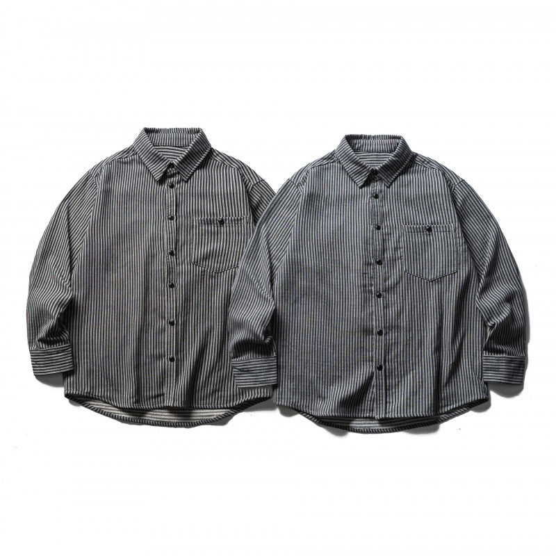 Men's Striped Oversized Shirt made of Washed Cotton Blend with Chest Pocket Fashion Glam