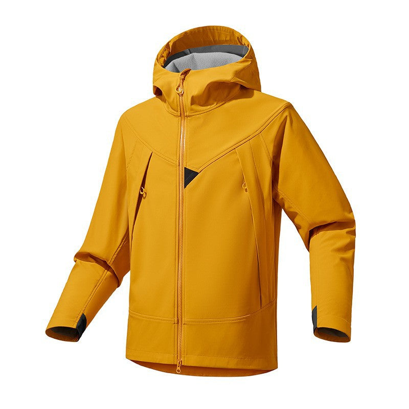 Men's Technical Softshell Outdoor Jacket with Hood Windproof Stretch and Two-Way Zipper Fashion Glam