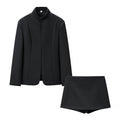 Women's short fitted blazer with stand-up collar and matching skort set Fashion Glam