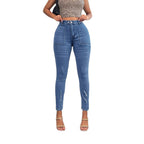 Women's waist-hugging super stretch skinny jeans with patch front piped pockets Fashion Glam