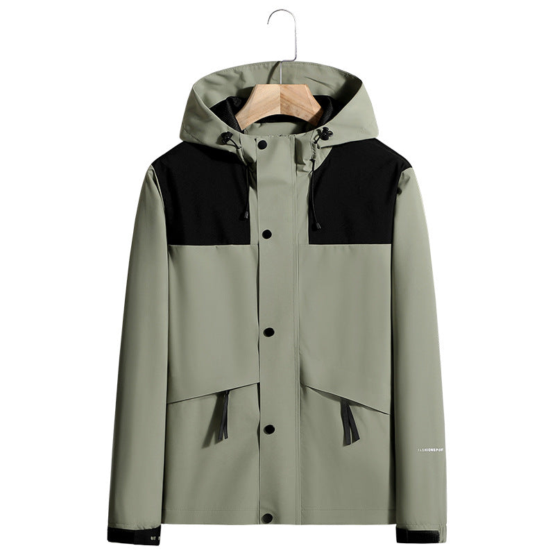 Men's Lightweight Water-Repellent Hooded Softshell Jacket with Concealed Press Stud Placket and Drawstring Fashion Glam