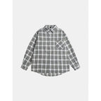Unisex Oversize-checkered Flannel shirt with rounded hem and diagonal chest pocket Fashion Glam