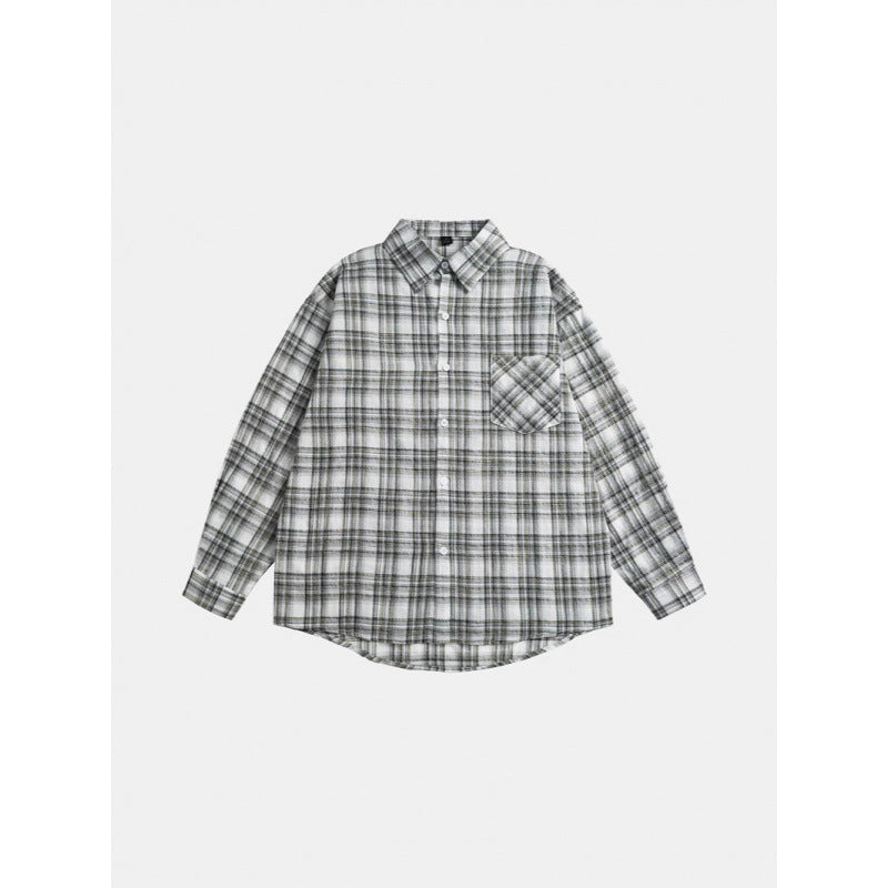 Unisex Oversize-checkered Flannel shirt with rounded hem and diagonal chest pocket Fashion Glam