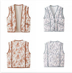 Women's Padded Quilted Vest with Floral Print and Side Pockets Fashion Glam