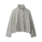 Women Checked Cropped Boxy Blouson with Stand Collar and Side Pockets Fashion Glam