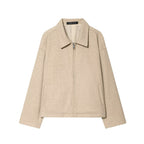 Women Boxy Wool Blend Blouson Jacket with Zipper and Shirt Collar Fashion Glam