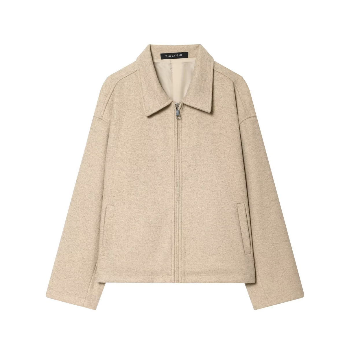 Women Boxy Wool Blend Blouson Jacket with Zipper and Shirt Collar Fashion Glam