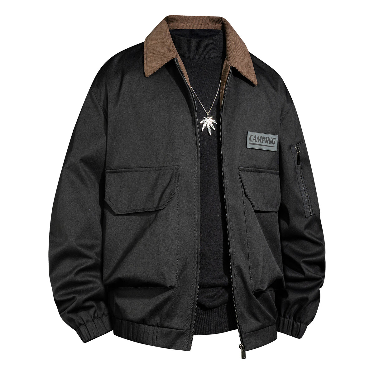 Men's Outdoor Bomber Jacket with Cord Collar and Multifunction Pockets Fashion Glam