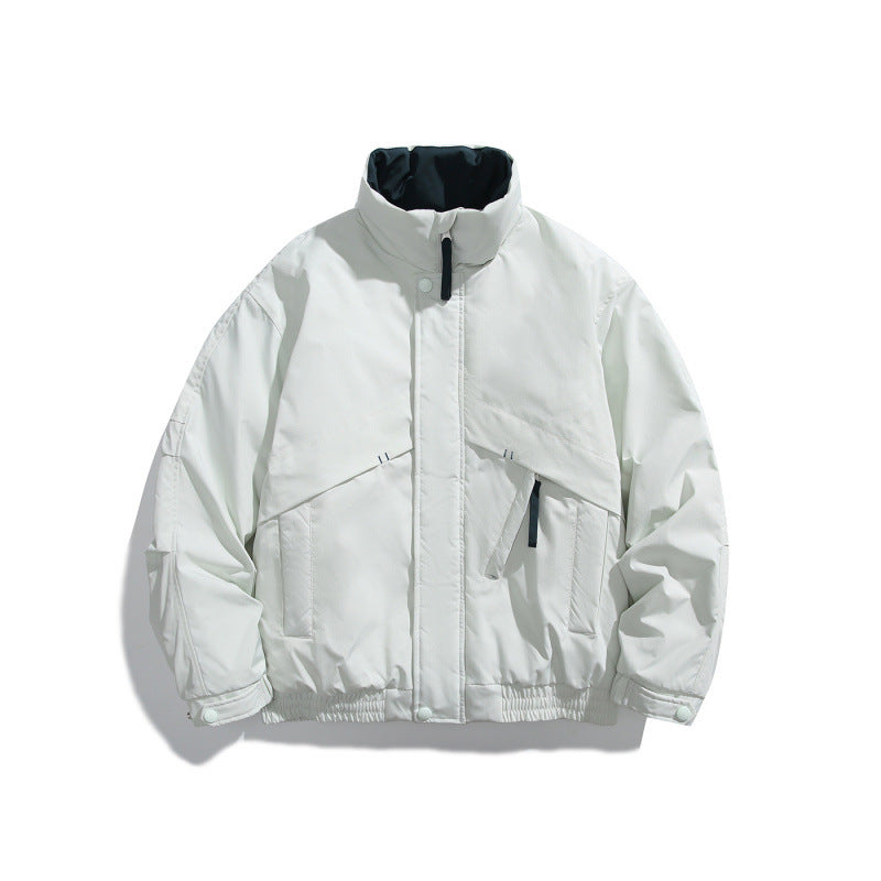 Unisex Boxy Padded Short Jacket with Asymmetric Pockets and High Stand-up Collar Fashion Glam