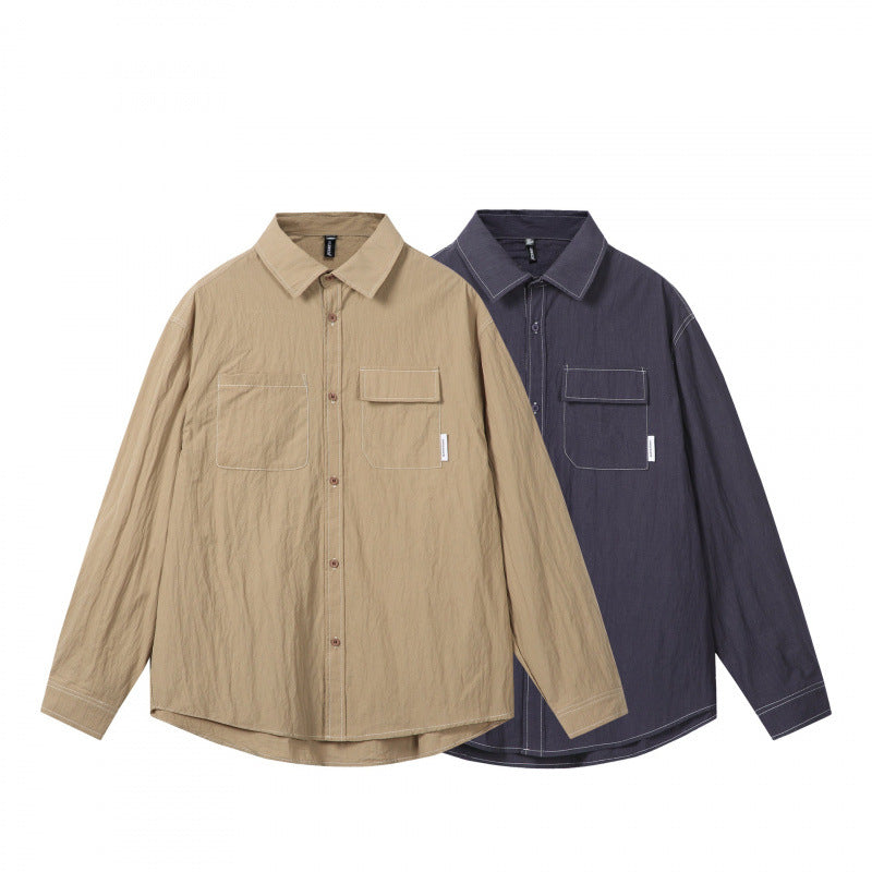 Men's overshirt in boxy cut with contrast stitching and patch chest pockets Fashion Glam