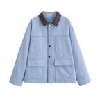 Women's Boxy Work Jacket with Cord Collar and Four Patch Pockets Fashion Glam