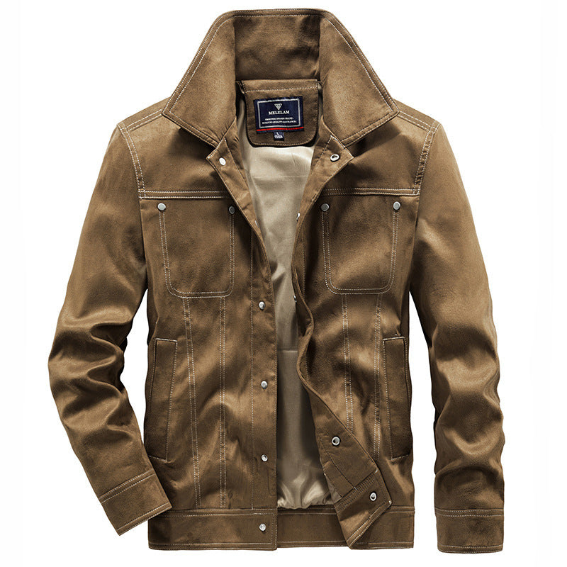 Men's suede trucker jacket with snap buttons and contrast stitching Fashion Glam