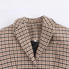 Women Long Houndstooth Coat with Lapel Collar, Two-Button Closure and Flap Pockets Fashion Glam