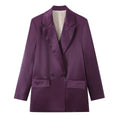 Women's Double-Breasted Satin Blazer with Notched Lapels and Flap Pockets Fashion Glam
