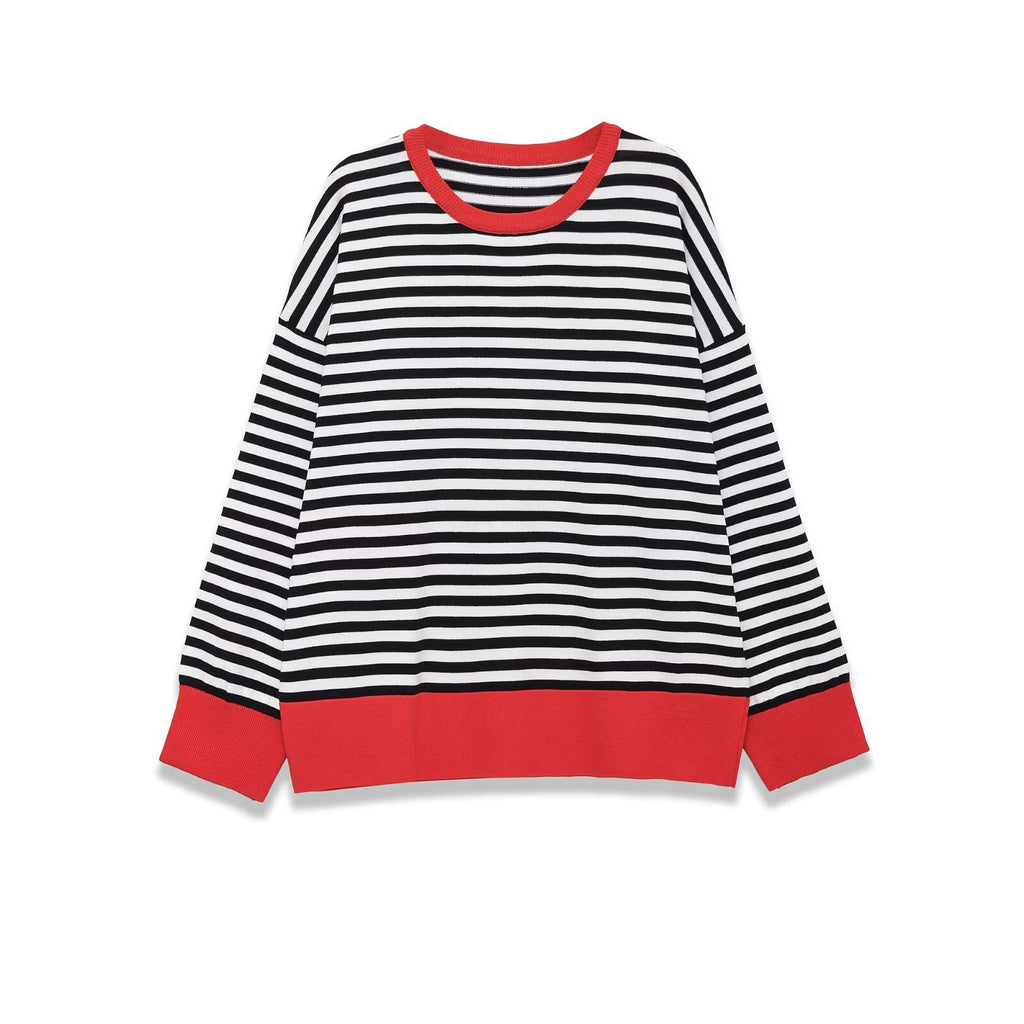 Women's Striped Oversized Sweater with Contrast Cuffs Fashion Glam
