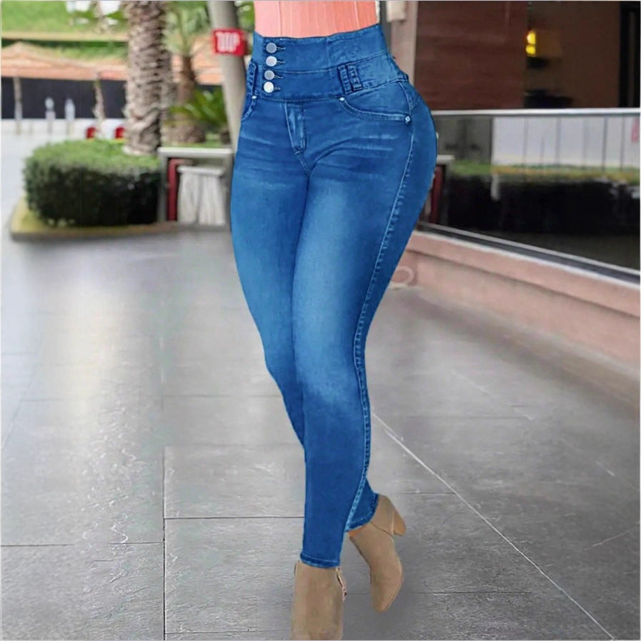 Women High-Waisted Sculpting Skinny Jeans with Reinforced V-Waist and Push-Up Effect Fashion Glam