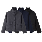 Women's Boxy Short Jacket made of Wool Blend with Stand-up Collar and Flap Pockets Fashion Glam