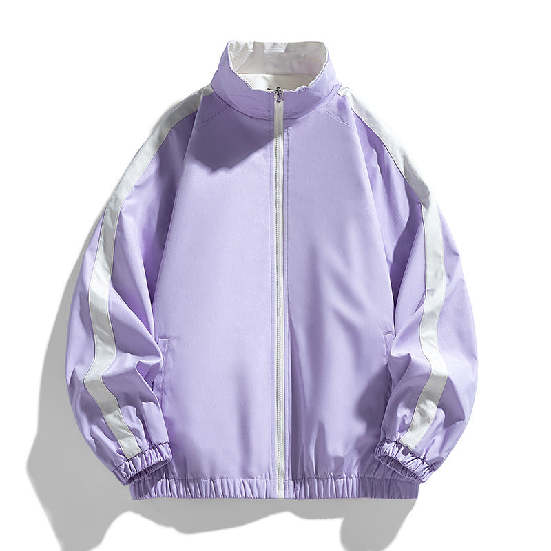 Ladies Lightweight Oversized Training Jacket with Stand-Up Collar, Contrast Stripes and Elastic Hem Fashion Glam